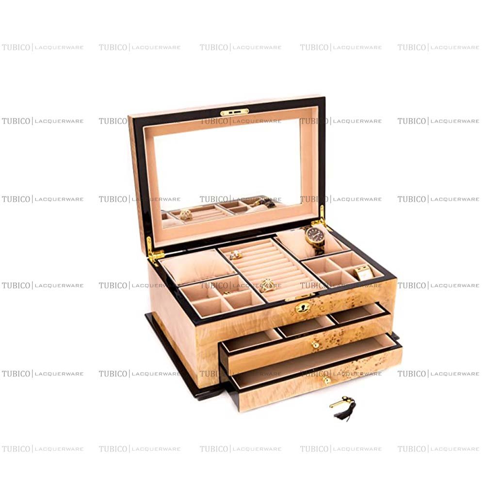 Hộp trang sức sơn mài vân gỗ Burn