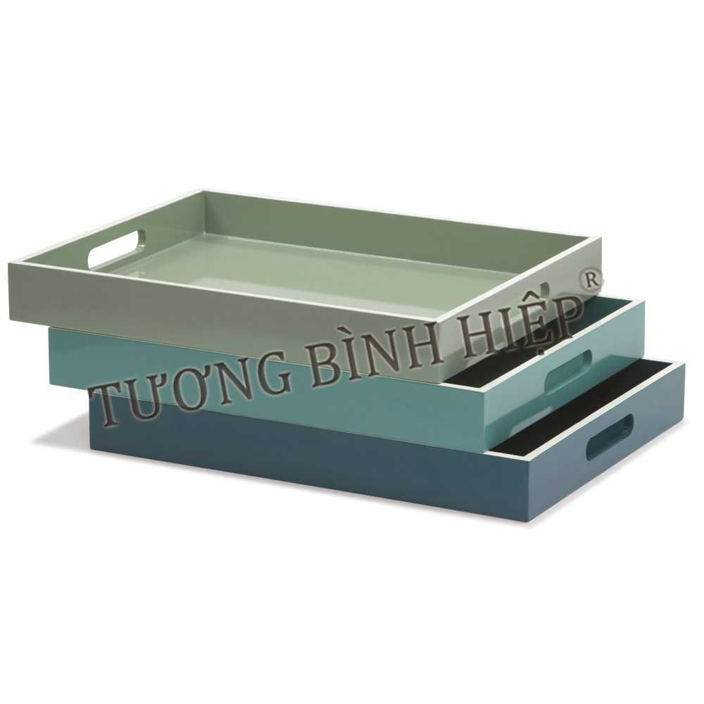Khay gỗ sơn mài cao cấp một màu viền trắng